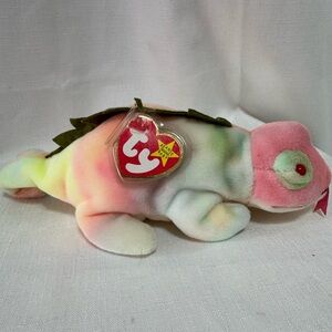 Ty Pink and Green Plush Lizard Toy